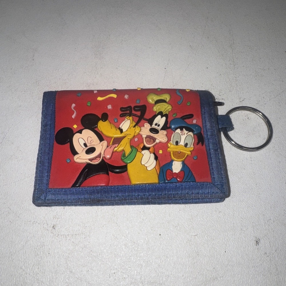 VTG Disneyland Resort Character Wallet/Coin Purse w/Key Ring Mickey Donald Goofy